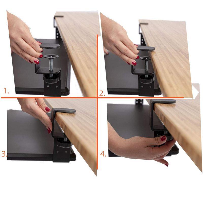 Stand Up Desk Store Clamp-On Retractable Adjustable Keyboard Tray / Under Desk Keyboard Tray | Increase Comfort And Usable Desk Space | For Desks Up To 1.5"