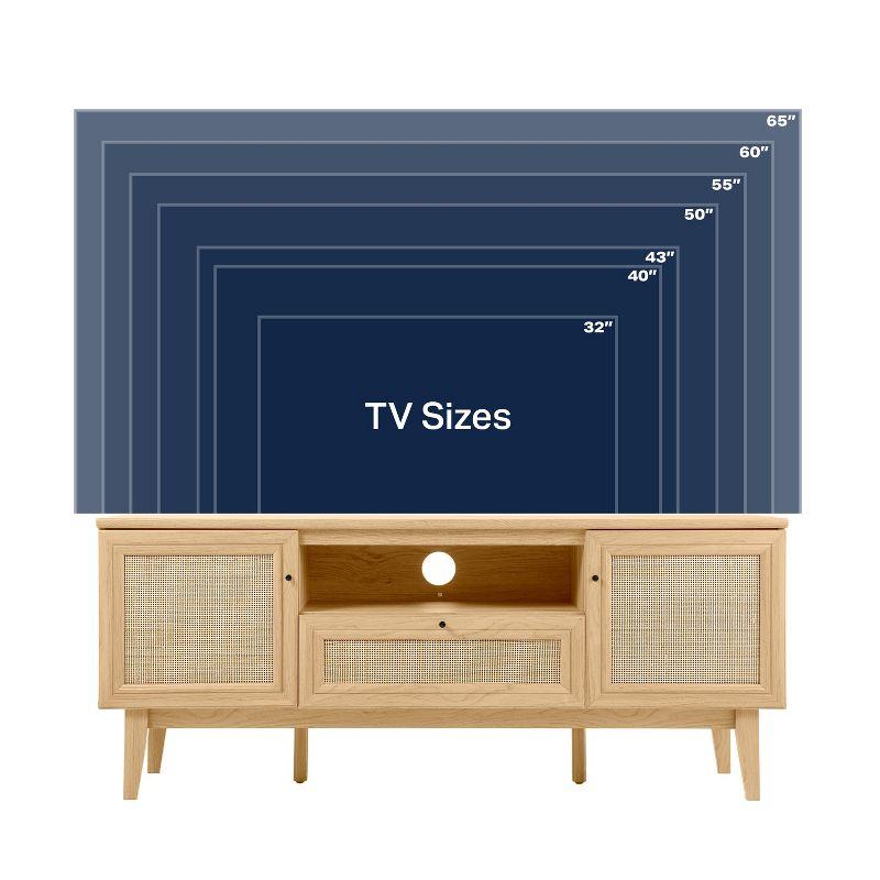 JONATHAN Y TVS1002A Finley 59 in. Farmhouse Caned TV Stand with Drawer and Storage Doors Fits TVs up to 65 in. with Cable Management