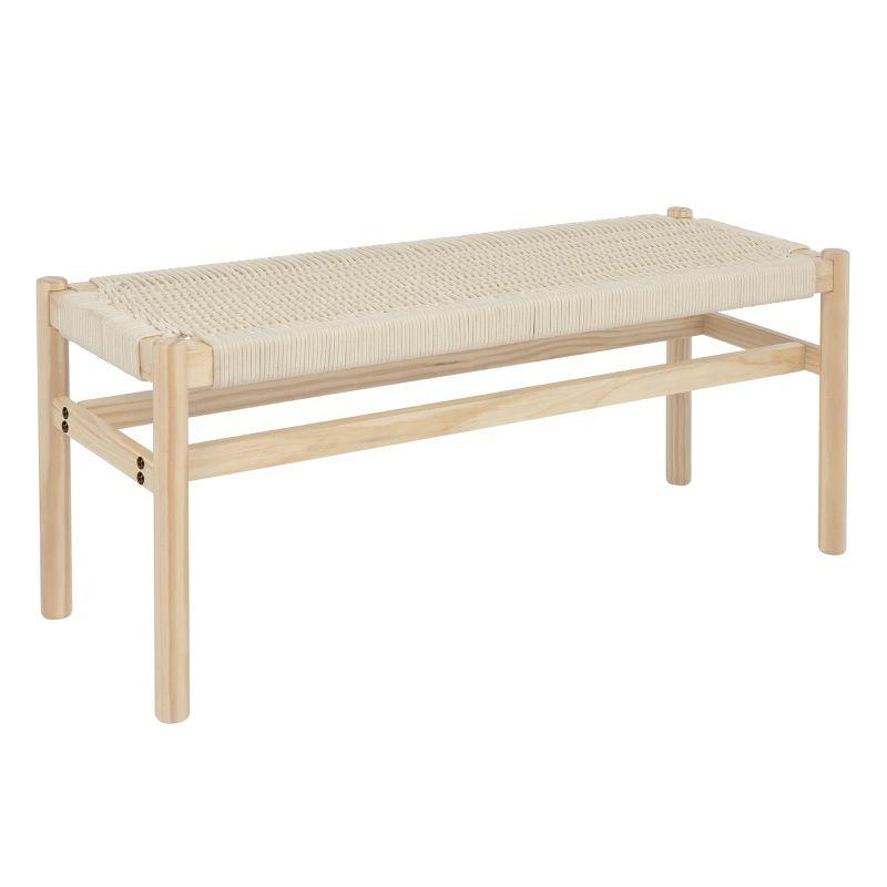 Storied Home Fernway Solid Wood and Woven Rope Entryway Bench Cream: Scandinavian Design, Pine Frame, 43.25" Long