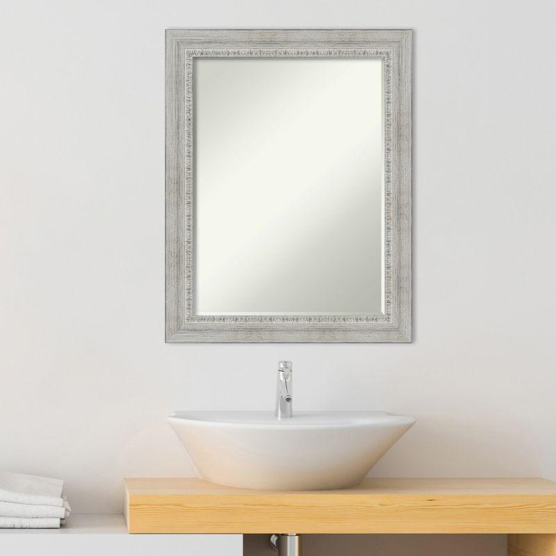 Amanti Art Rustic White Wash Petite Bevel Wood Bathroom Wall Mirror 28.5 x 22.5 in.