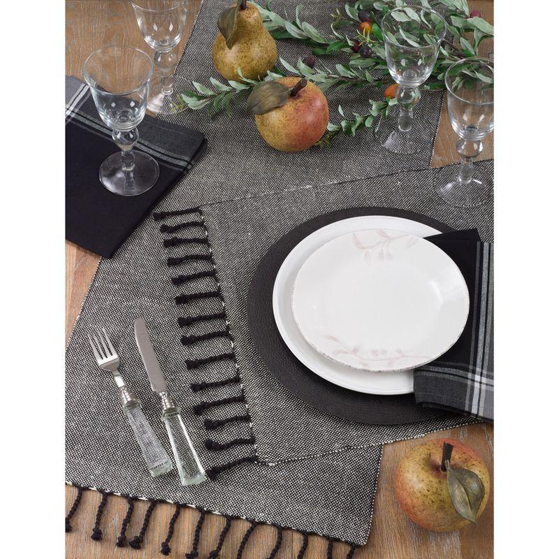 Set of 4 Solid Tassel Placemat Black - Saro Lifestyle: Jute-Cotton Blend, Rectangular, Dining Table Decor