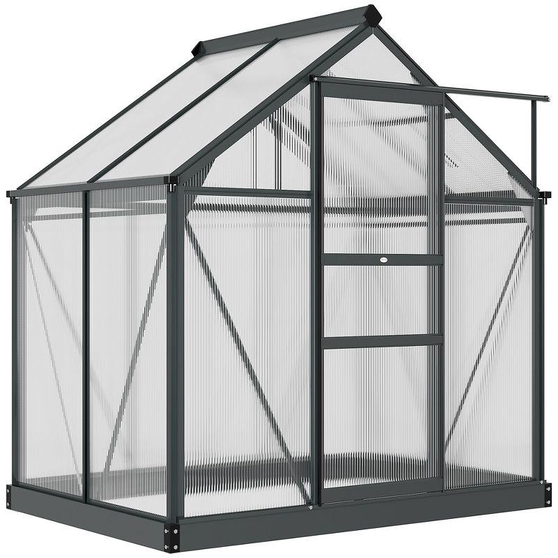 Outsunny 6.2' x 4.3' x 6.6' Polycarbonate Greenhouse, Heavy Duty Outdoor Aluminum Walk-in Green House Kit with Vent & Door for Backyard Garden, Gray