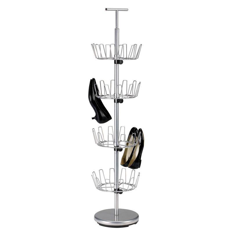 Household Essentials 4 Tier Shoe Tree Silver: Iron Frame Shoe Rack, Holds 24 Pairs, Freestanding Shoe Storage Solution