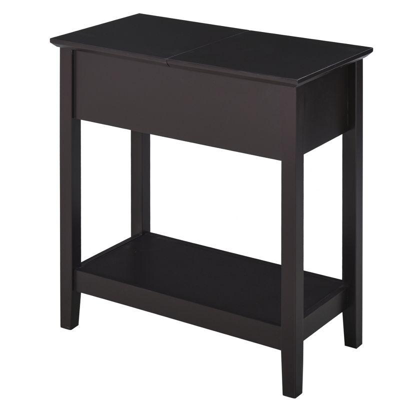 Dark Coffee Narrow Wood End Table with Storage Cabinet and Shelf