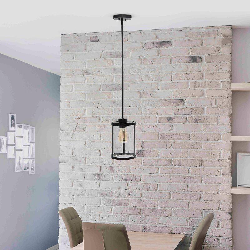 Elegant Farmhouse 55" Black Pendant with Brushed Nickel Accents and Clear Glass Shade