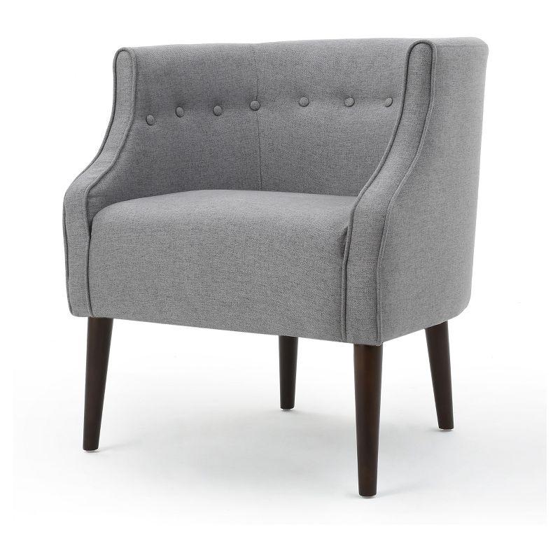 Elegant Gray Microfiber Barrel Accent Chair with Wooden Legs