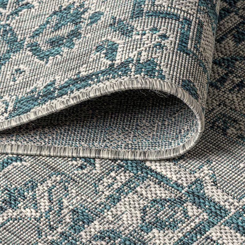8'x10' Estrella Bohemian Medallion Textured Weave Indoor/Outdoor Area Rug, Teal/Gray - JONATHAN Y