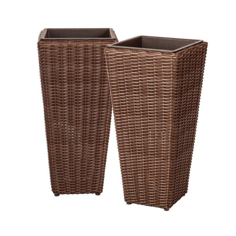 PatioSense Alto Balkene Home Alto Wicker Planter with Liners ,Tall Plant Decor Box for Outdoors - Mocha - Pack of 2