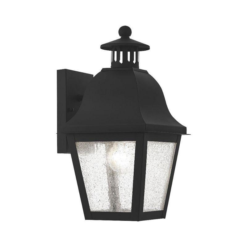 Traditional Black Seeded Glass Lantern Sconce, Direct Wired