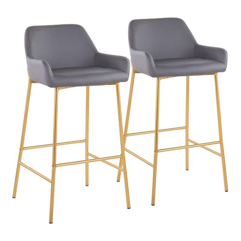 Set of 2 Daniella Metal Faux Leather Barstools Gold/Gray - LumiSource: Upholstered, Fixed Height, with Back