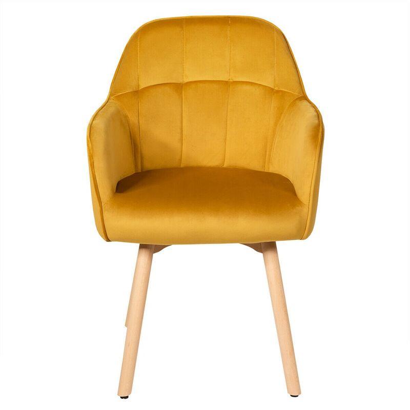 Tangkula 2PCS Modern Accent Armchair Upholstered Leisure Chair w/ Wooden Legs Yellow