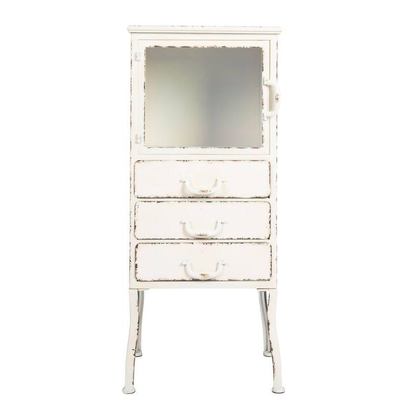 Storied Home 39" Tall Decorative Storage Cabinet Cream: Vintage Rustic Metal, 3 Drawers, Office & Home Use