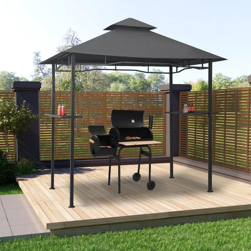 Anthracite Steel BBQ Gazebo with Double-Layer Roof