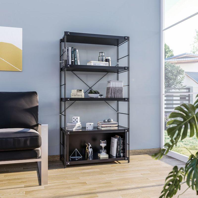 Brentwood Black 4-Shelf Etagere Bookcase with Steel Frame