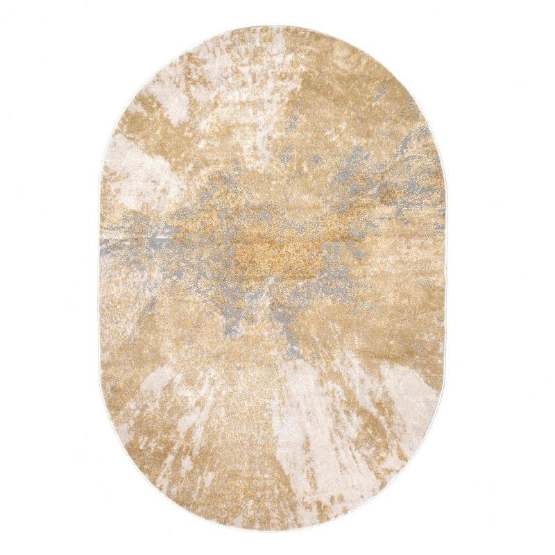 Gold Abstract Oval Synthetic Area Rug, 79" x 7"