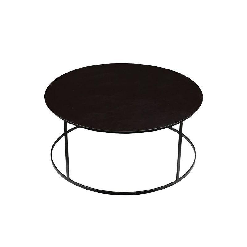 Robertson Round Metal Coffee Table Dark Brown Finish - Boraam: Mid-Century Modern, Pedestal Base, Wood & Iron