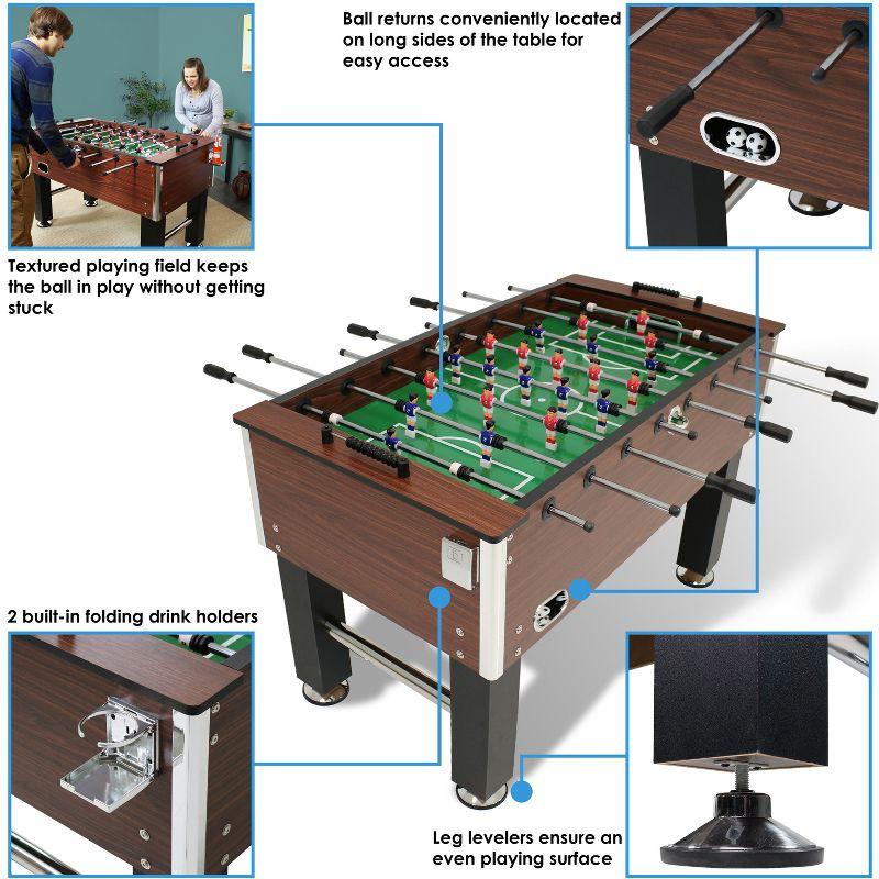 Sunnydaze Indoor Classic Faux Wood Foosball Soccer Game Table with Manual Scorers and Folding Drink Holders - 5'