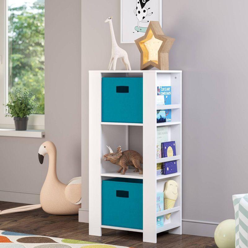 RiverRidge Kids Bookshelf and Toy Organizer Tower with 3 Cubbies and 6 Bookracks for Playroom, Nursery, and Reading Book Nook