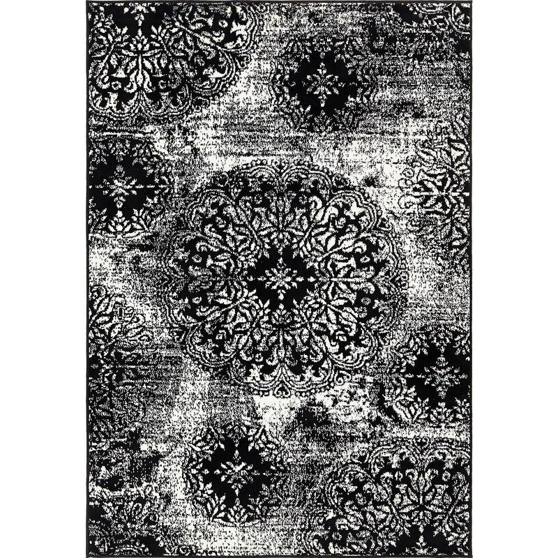 Black and White Bohemian Low Pile Area Rug