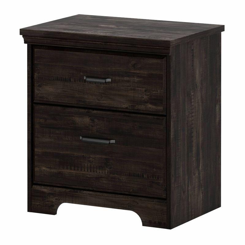 Rustic Rubbed Black 2-Drawer Nightstand with Elegant Metal Handles