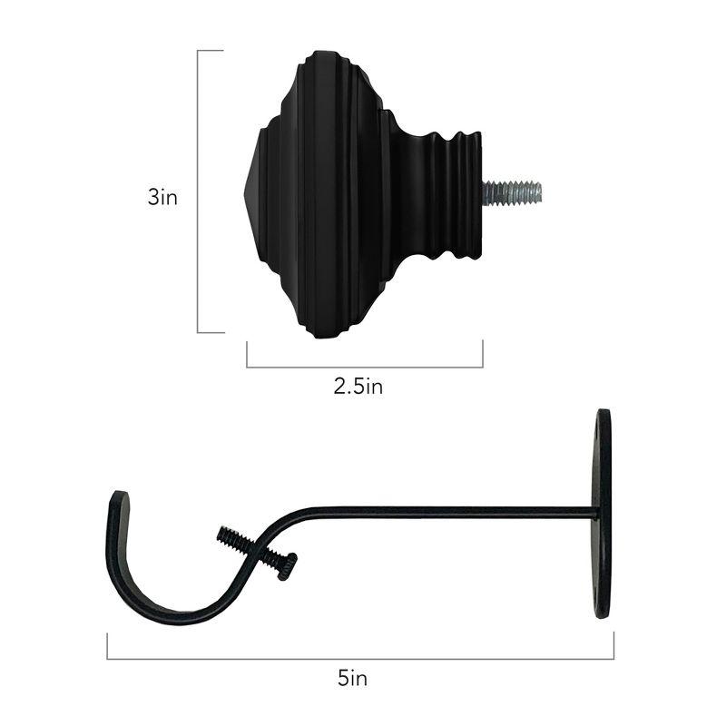 Florence 1" Window Drapery Single Curtain Rod with Stacked Square Finial - 28"-48" - Black - Elrene Home Fashions