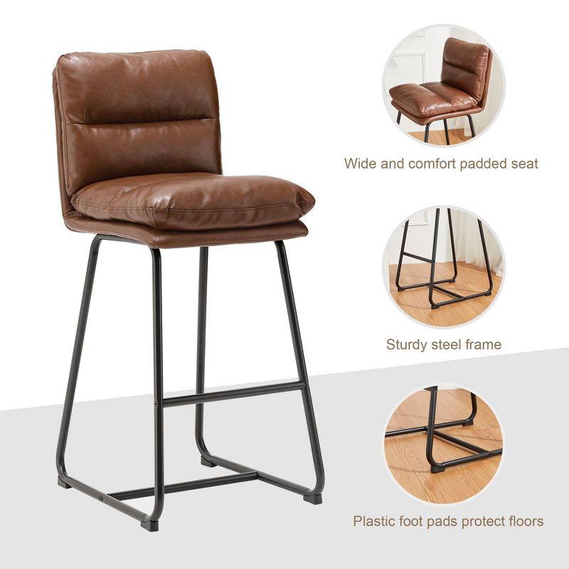 Set of 2 Modern Thick Leatherette Bar Stools with Metal Legs - Glitzhome