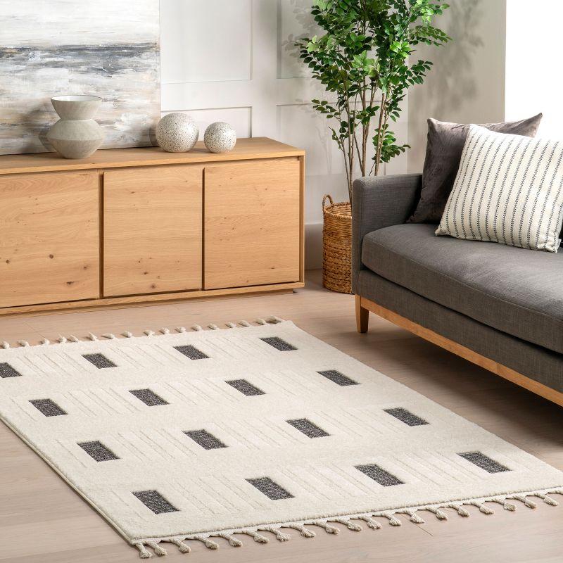 Gray and Off-White Geometric 8' x 10' Synthetic Area Rug