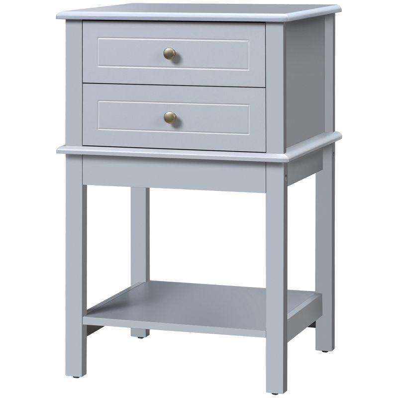 Light Gray MDF Side Table with Storage Drawers and Shelf