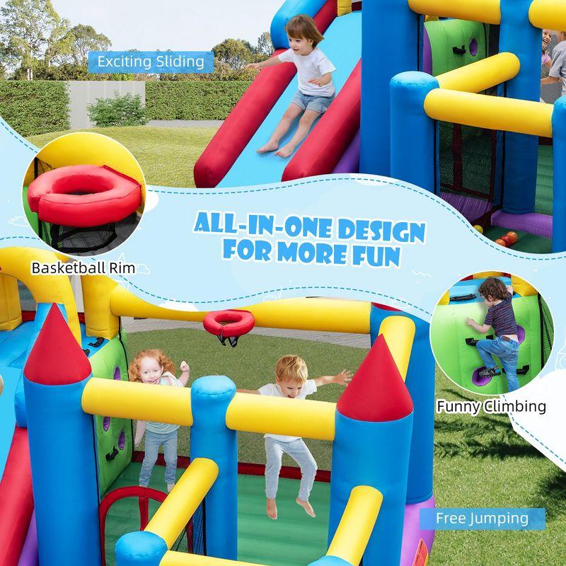 Costway 5-In-1 Inflatable Bounce Castle with Basketball Rim & Climbing Wall w/ 735W Blower