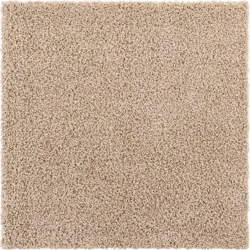 Taupe Square Soft Shag Synthetic Area Rug for Easy Care