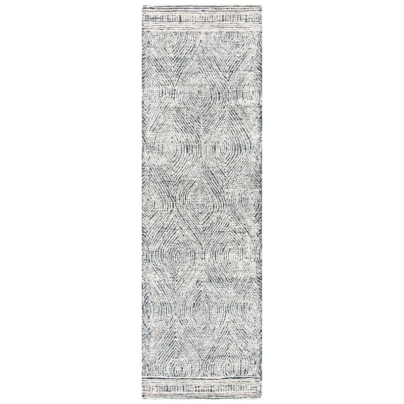 Ivory and Charcoal Handmade Wool Abstract Runner Rug