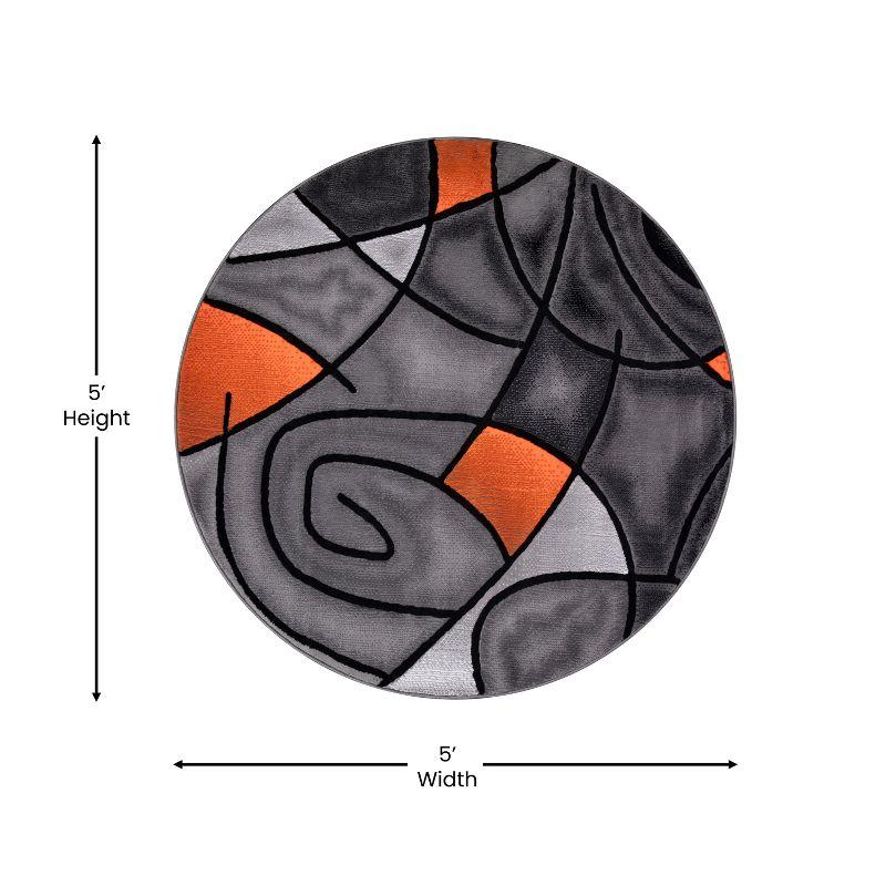 Flash Furniture Jubilee Collection 5' x 5' Round Orange Abstract Area Rug - Olefin Rug with Jute Backing - Living Room, Bedroom, Family Room