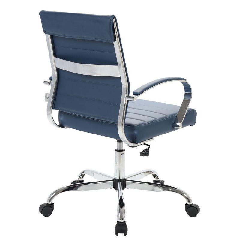 LeisureMod Benmar Mid-Back Office Conference Chair Upholstered in Leather with Swivel and Tilt in Navy Blue