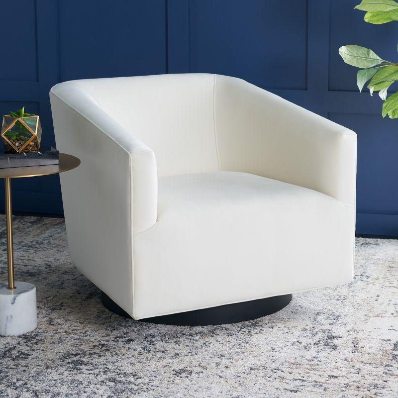 Birdie Cream Velvet Swivel Accent Chair with Wood Base