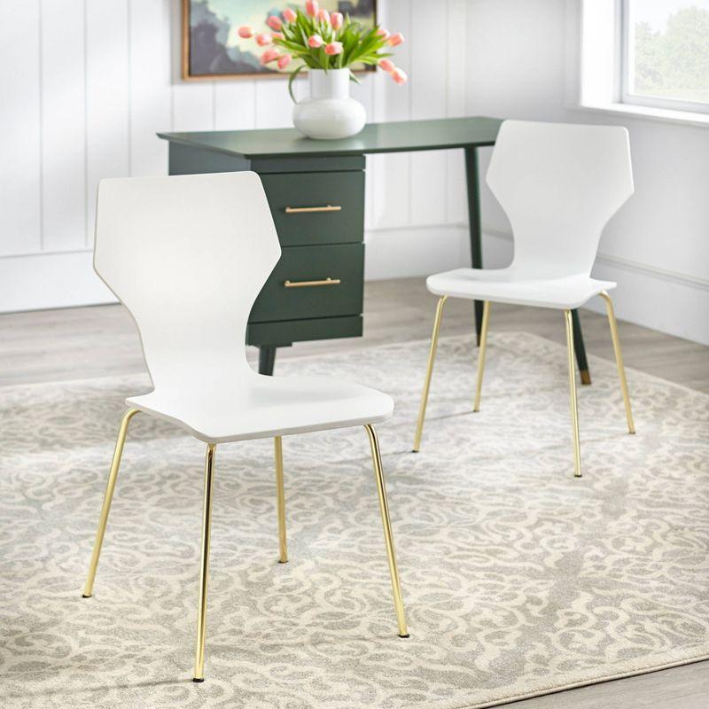 Set of 2 Enna Mid-Century Modern Bentwood Dining Chairs White - angelo:HOME: Gold-Tone Metal Legs, Kitchen & Room Use