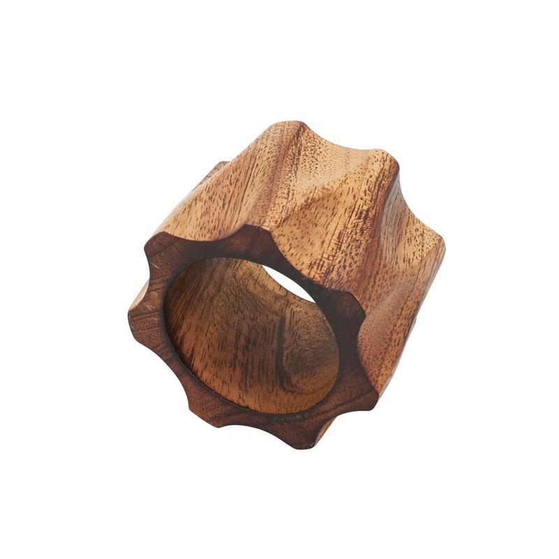 Twisted Design Brown Wood Napkin Rings Set of 4