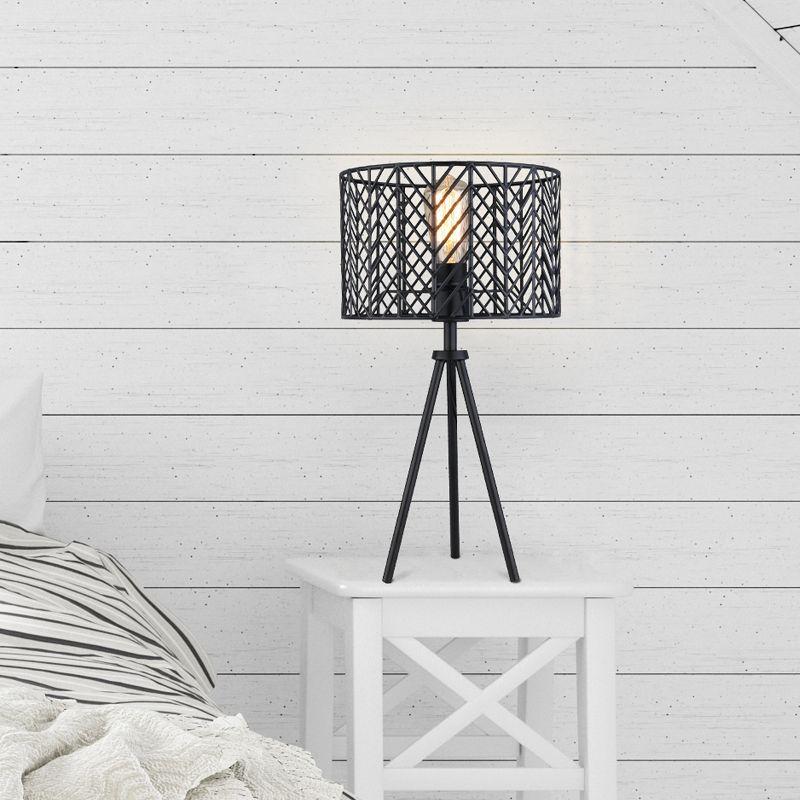 18.5" Ingrid Cage Shade Metal Tripod Table Lamp Black - River of Goods: Modern Accent for Living Room, Inline Switch