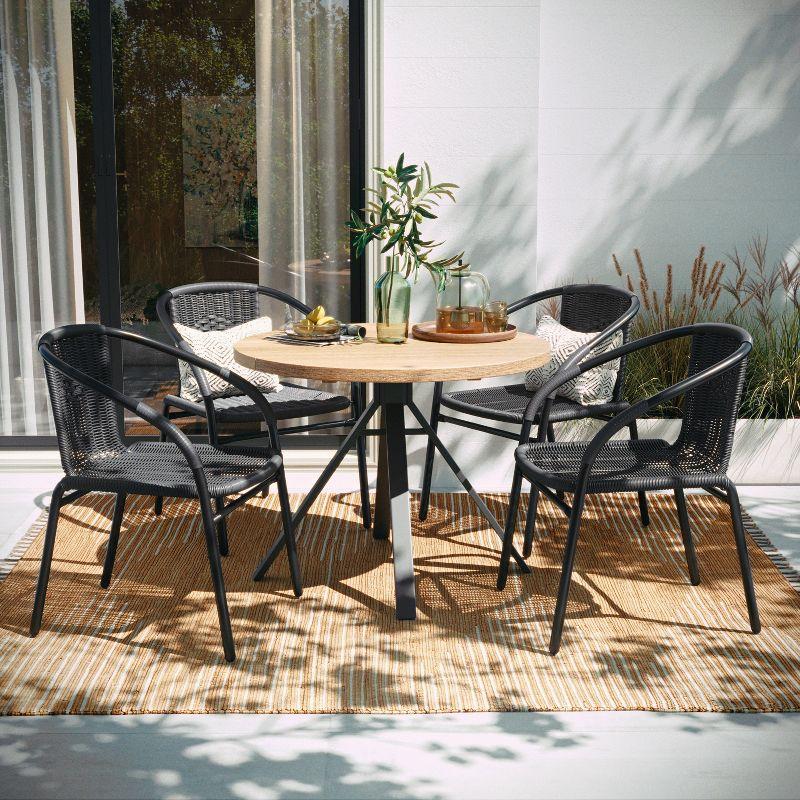 Flash Furniture Lila 4 Pack Gray Rattan Indoor-Outdoor Restaurant Stack Chair