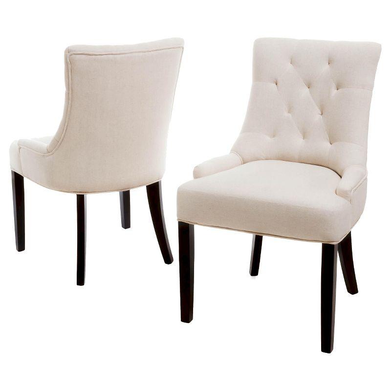 Set of 2 Hayden Tufted Dining Chairs Beige - Christopher Knight Home: Elegant Slipper Silhouette, Wood Legs
