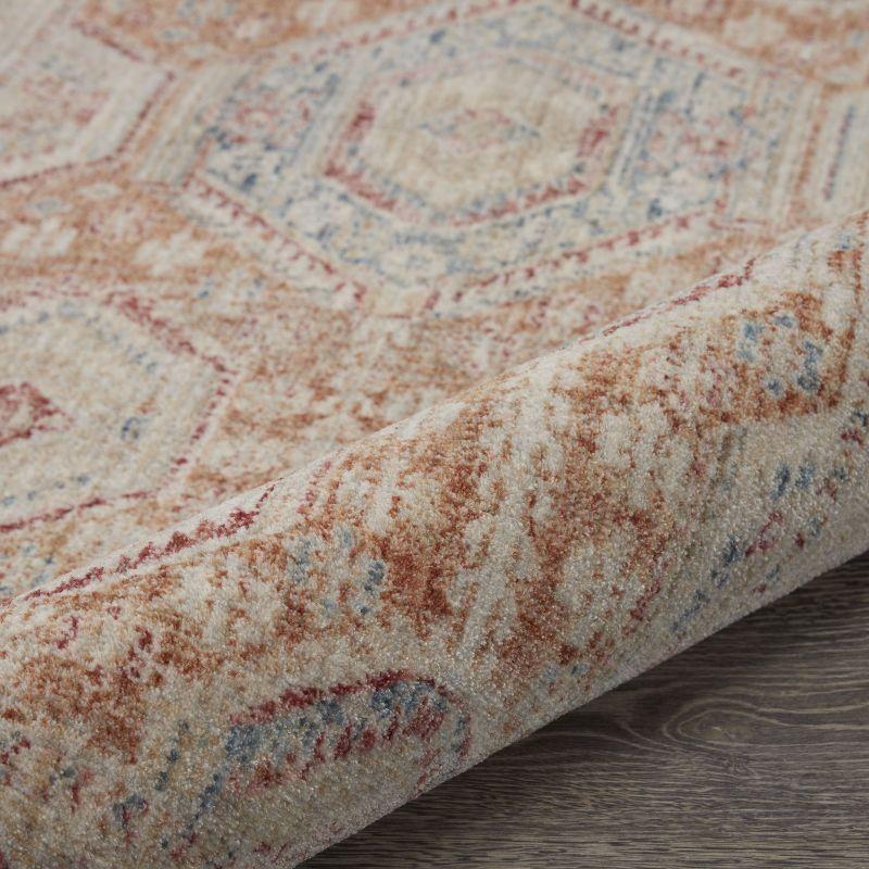 Brick and Blue Hand-knotted Synthetic Vintage Rug