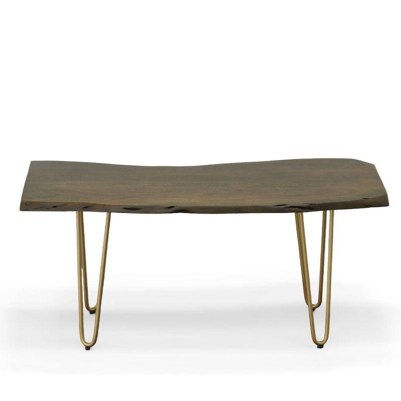 Carolina Living Langdon Live Edge Coffee Table/Bench Elm/Gold: Rectangular Acacia Top, Metal Frame, Non-Toxic Finish