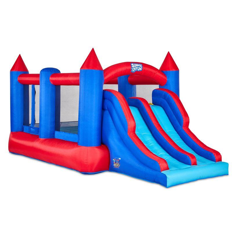 Sunny & Fun Blue and Red Inflatable Bouncy Castle with Dual Slide