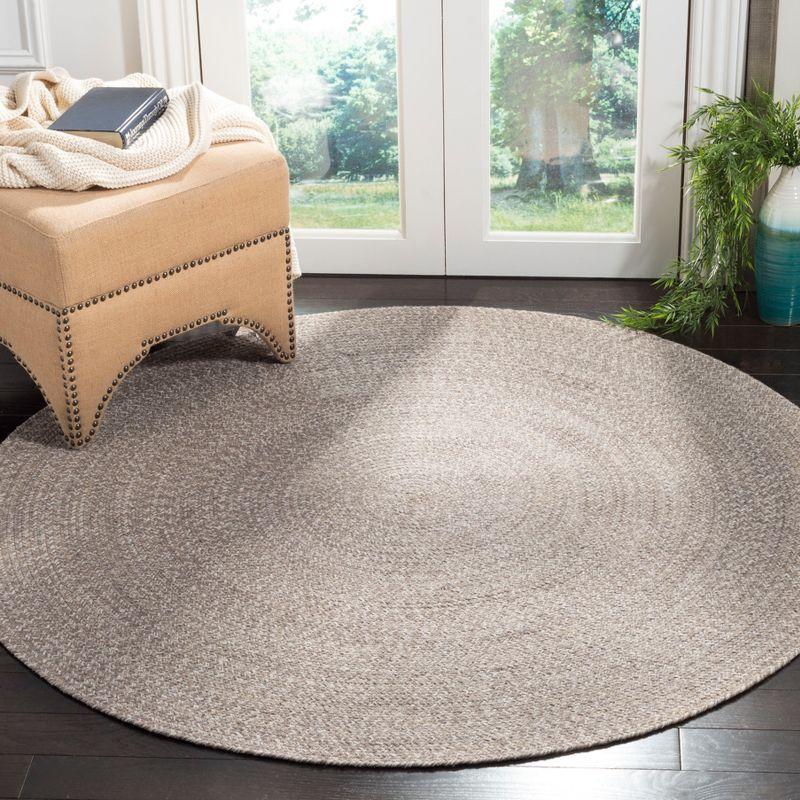 Handwoven Ivory & Beige Braided Cotton Round Rug - 7ft Diameter