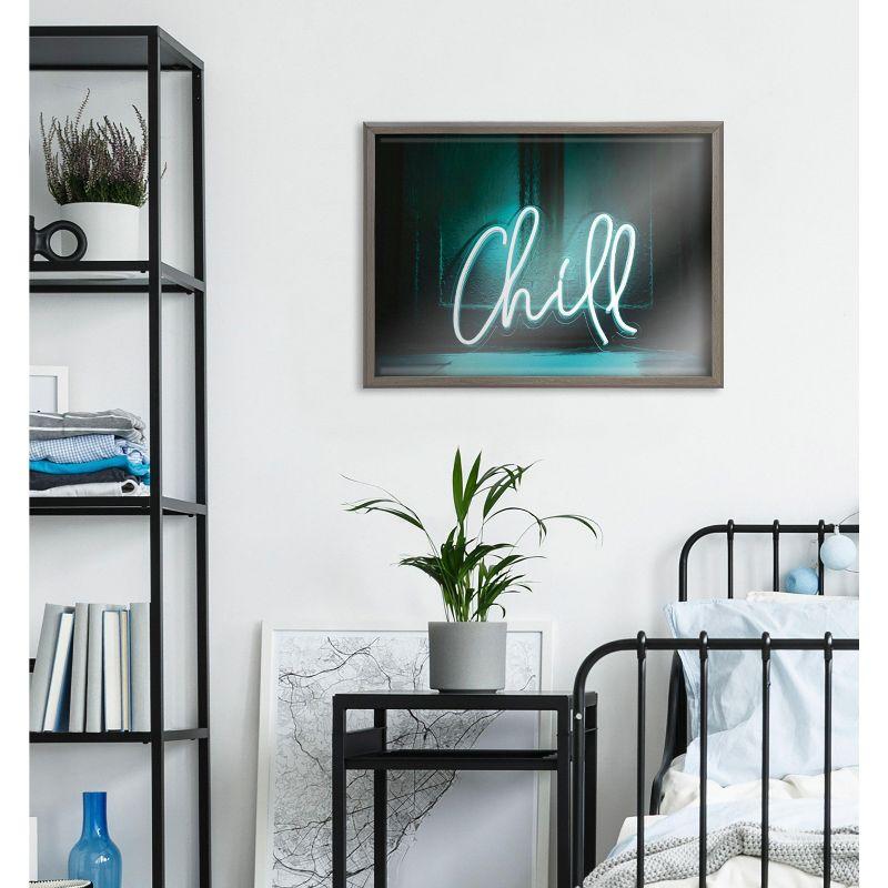 Kate and Laurel Blake Chill Neon Sign Framed Printed Glass by The Creative Bunch Studio, 18x24, Gray