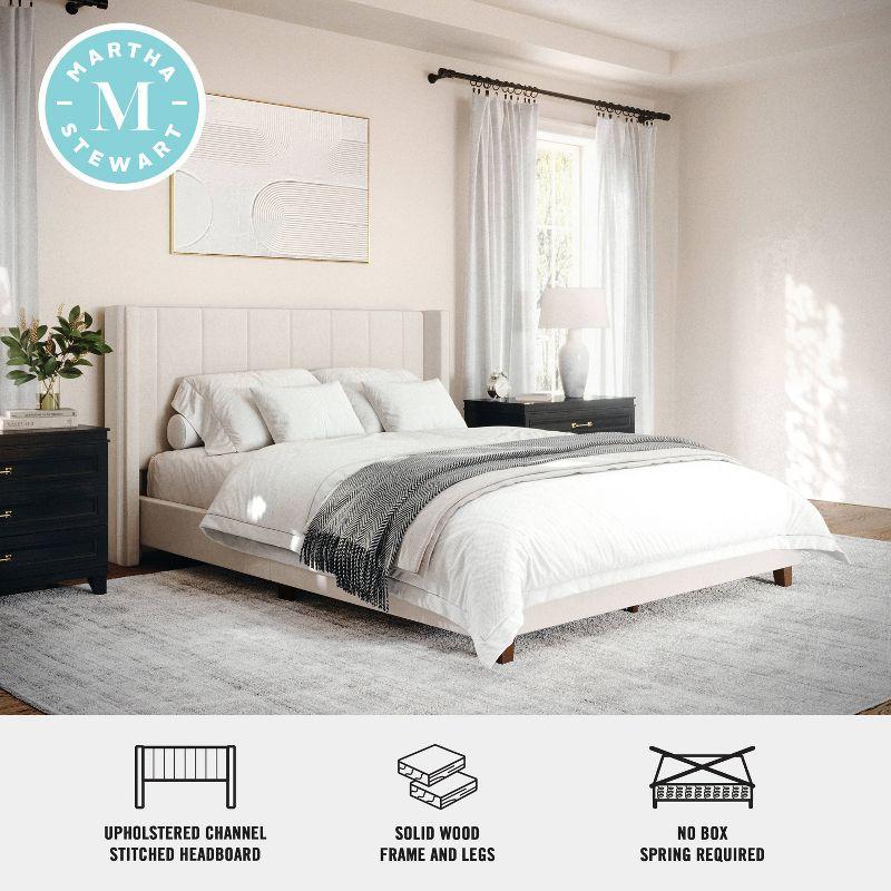 Martha Stewart Martha Stewart Kay Upholstered Platform Bed With Channel Stitched Wingback Headboard