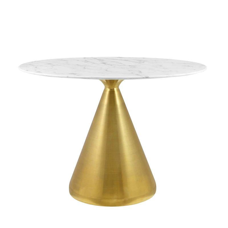 Tupelo 42" White Marble and Gold Pedestal Dining Table