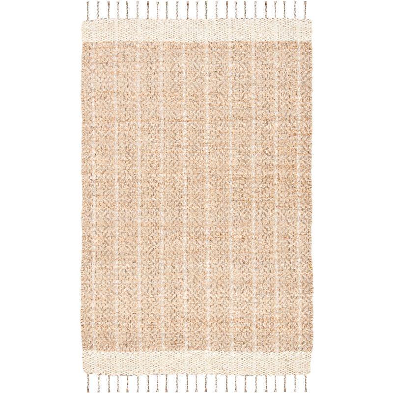 Cape Cod Handwoven Ivory and Green Square Cotton Area Rug - 6'