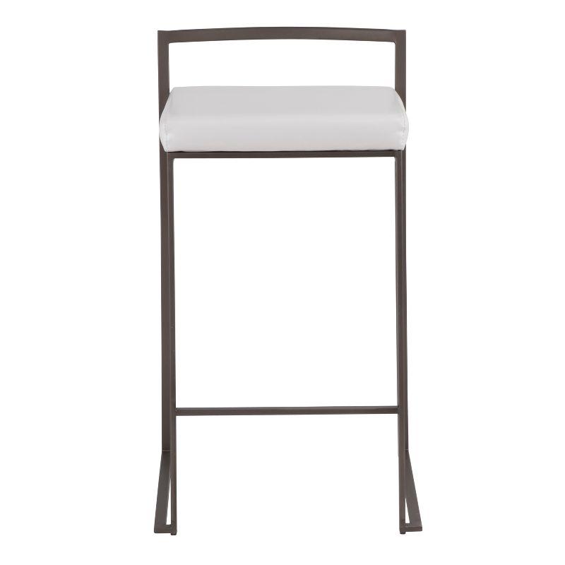 Set of 26" Fuji Contemporary Stackable Counter Height Barstool Antique Coin with White Faux Leather Cushion - Lumisource: Metal Frame