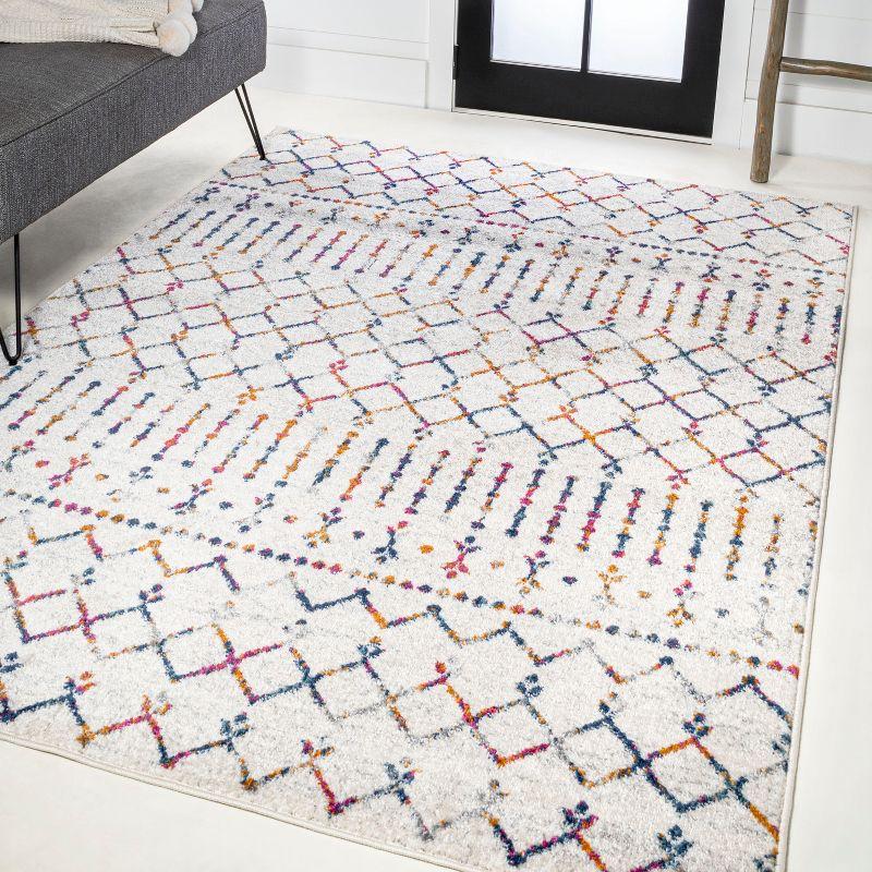 Cream and Multi Diamond Pattern 8' x 10' Synthetic Area Rug