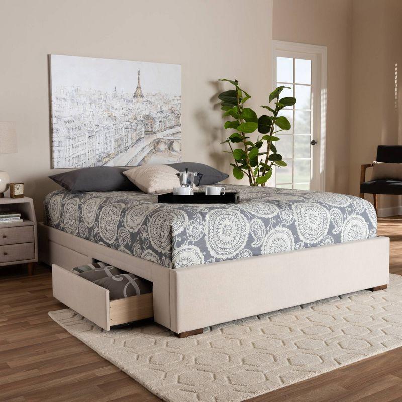 King Leni Bed Frame Beige - Baxton Studio: Storage Drawers, Polyester Upholstery, No Box Spring Required